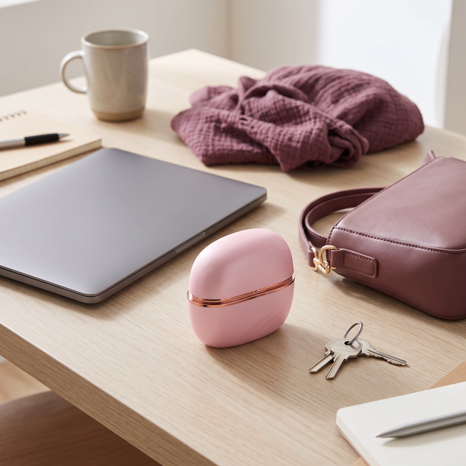 Capped Pink brush on a work desk