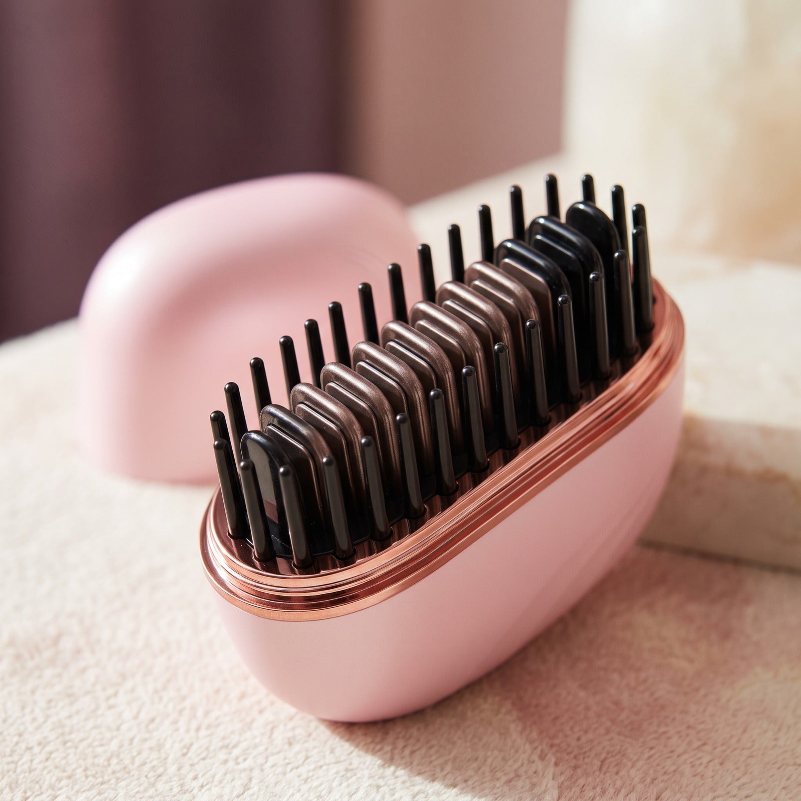 Pink brush protective teeth close-up