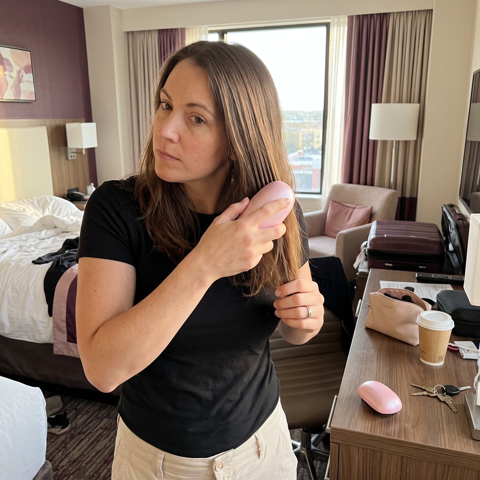 Pink brush in a hotel getting-ready scene